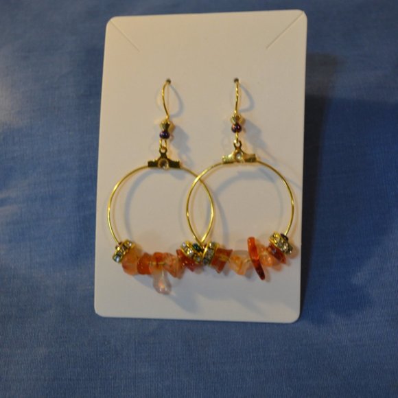Handmade Natural Gem Stones Beads Plated Gold Hanging Earrings (2.5") - Picture 1 of 4